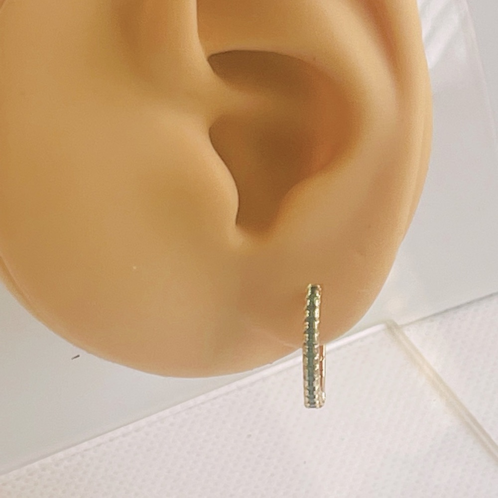 14k gold plated hoop earring with green cubic zirconia